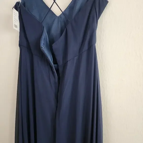Nordstrom Thread Midnight Chiffon Criss Cross Back A-Line Maxi Gown Plus 14 - Picture 8 of 11